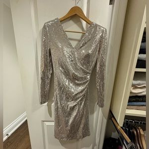Eliza J Long Sleeve Sequin V Neck Dress